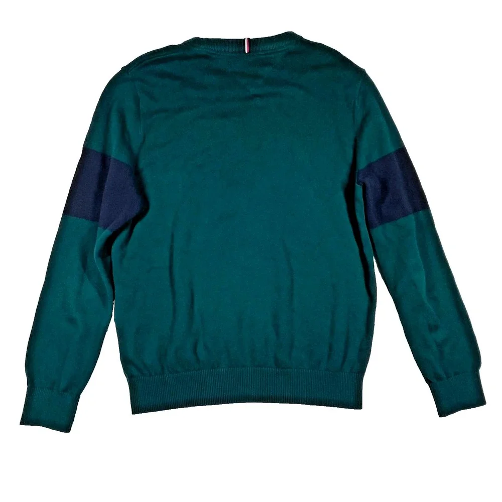 Tommy Hilfiger‎ Sweater Mens Medium Green Varsity Logo Colorblock Cotton 78E2689